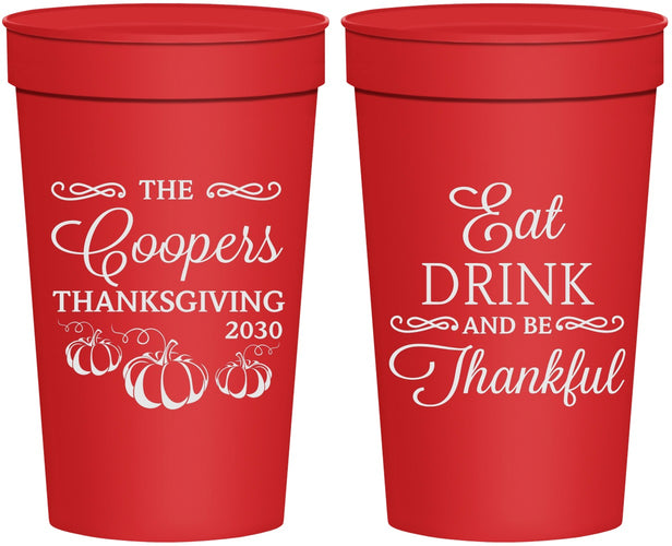 Personalized Thanksgiving 32 oz Stadium Cups - Eat Drink Thankful | 260009