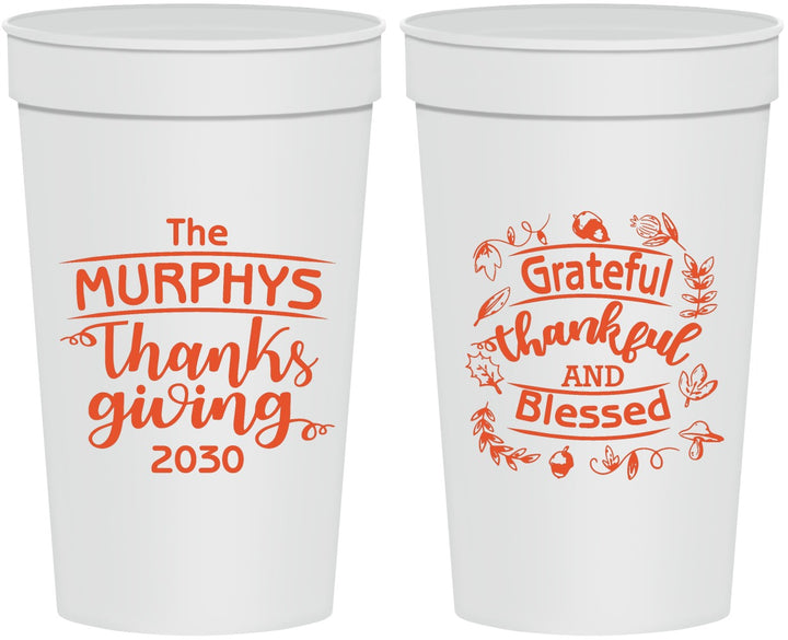 Personalized Thanksgiving 32 oz Stadium Cups - Grateful Blessed | 260028