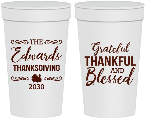 Personalized Thanksgiving 32 oz Stadium Cups - Grateful Blessed | 260030