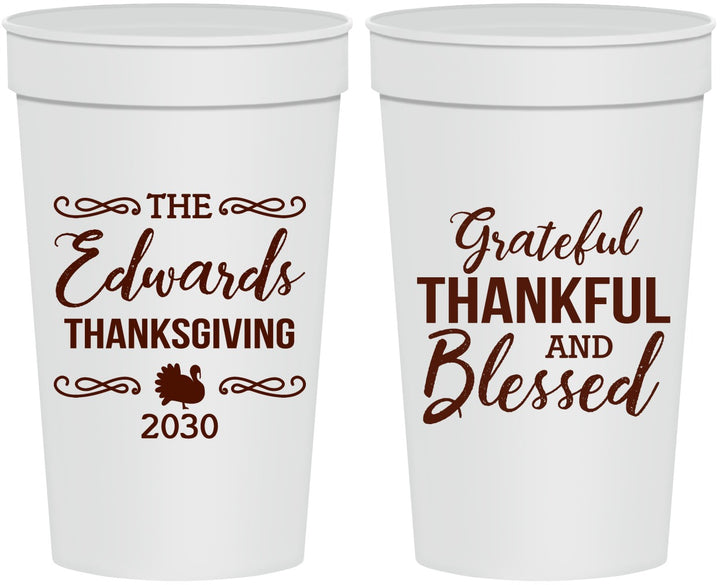 Personalized Thanksgiving 32 oz Stadium Cups - Grateful Blessed | 260030