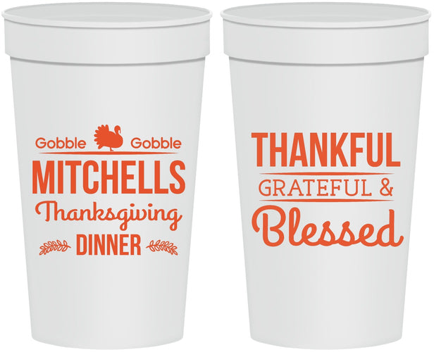 Personalized Thanksgiving 32 oz Stadium Cups - Thankful Blessed | 260032