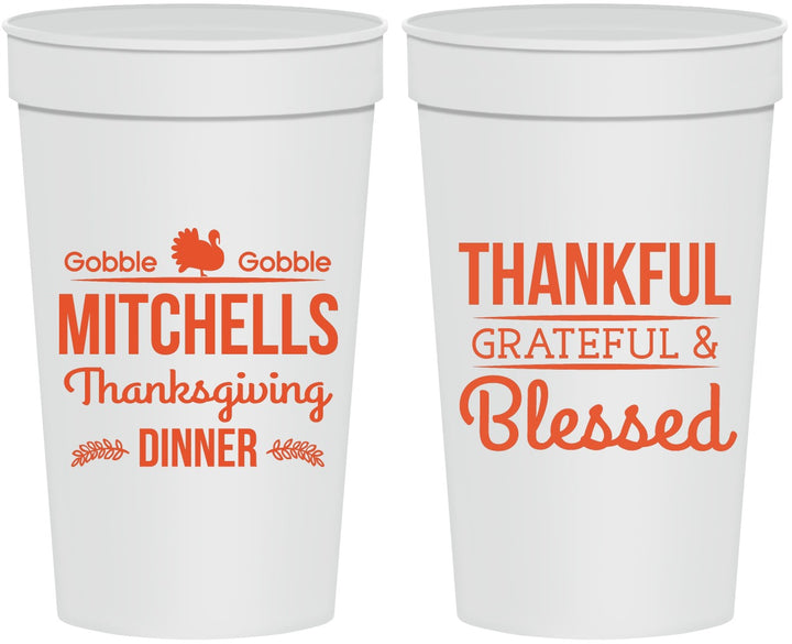 Personalized Thanksgiving 32 oz Stadium Cups - Thankful Blessed | 260032