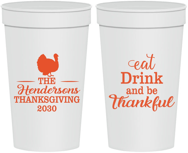 Personalized Thanksgiving 32 oz Stadium Cups - Eat Drink Thankful | 260036
