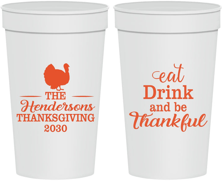 Personalized Thanksgiving 32 oz Stadium Cups - Eat Drink Thankful | 260036