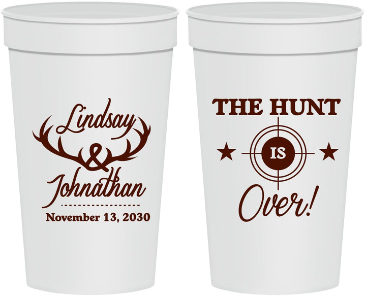 Personalized Wedding 32 oz Stadium Cups - The Hunt Is Over | 266