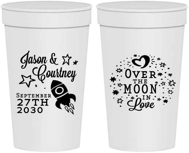 Personalized Wedding 32 oz Stadium Cups - Over The Moon In Love | 267
