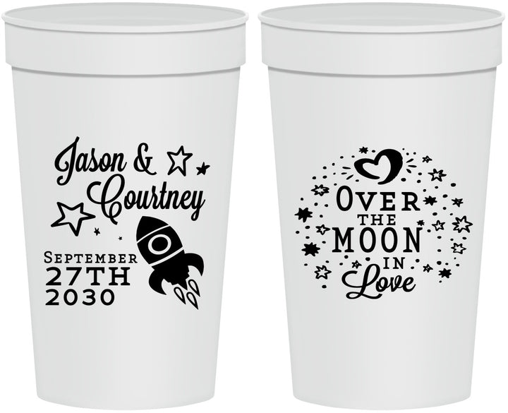 Personalized Wedding 32 oz Stadium Cups - Over The Moon In Love | 267