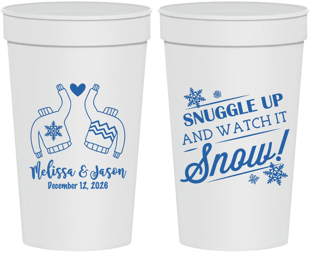 Personalized Wedding 32 oz Stadium Cups - Christmas Snow | 268