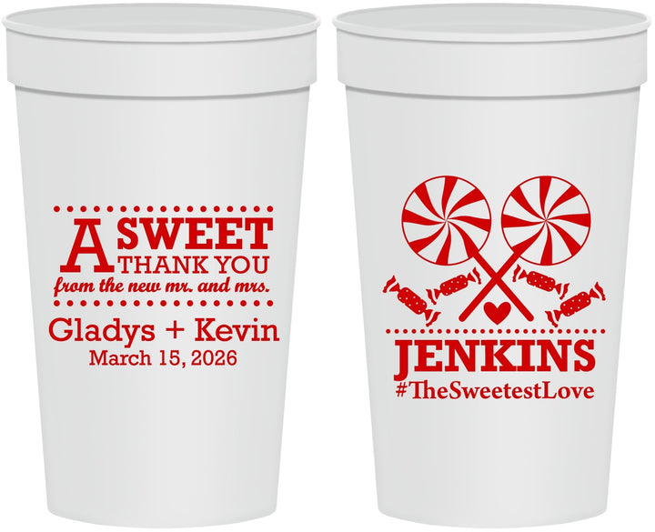 Personalized Wedding 32 oz Stadium Cups - Sweet Thank You | 269