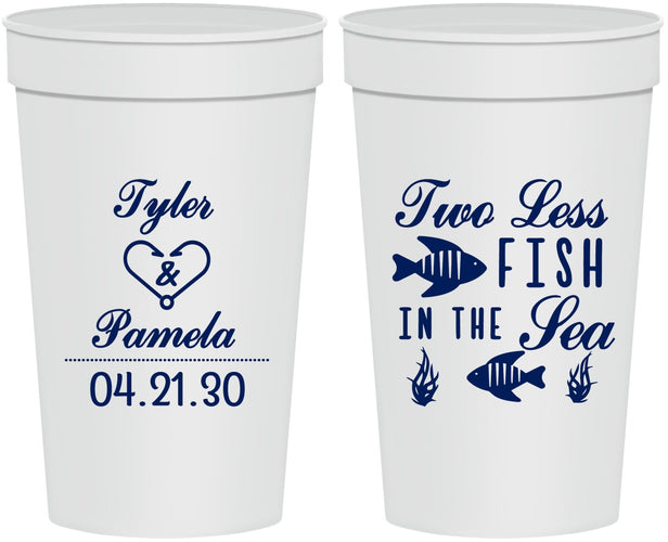 Personalized Wedding 32 oz Stadium Cups - Two Less Fish In The Sea | 270