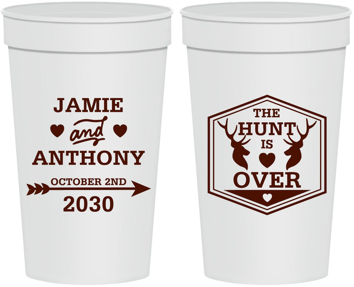 Personalized Wedding 32 oz Stadium Cups - The Hunt Is Over | 272