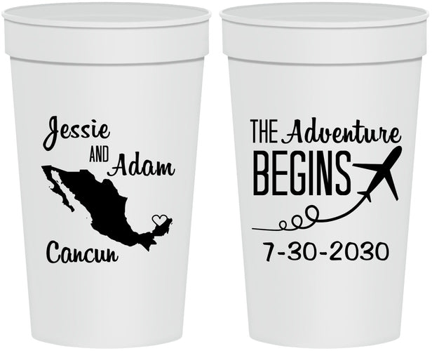 Personalized Wedding 32 oz Stadium Cups - The Adventure Begins | 275