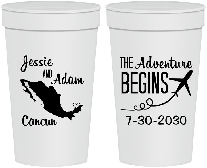 Personalized Wedding 32 oz Stadium Cups - The Adventure Begins | 275