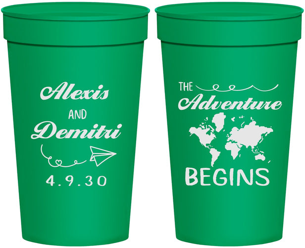 Personalized Wedding 32 oz Stadium Cups - The Adventure Begins | 276