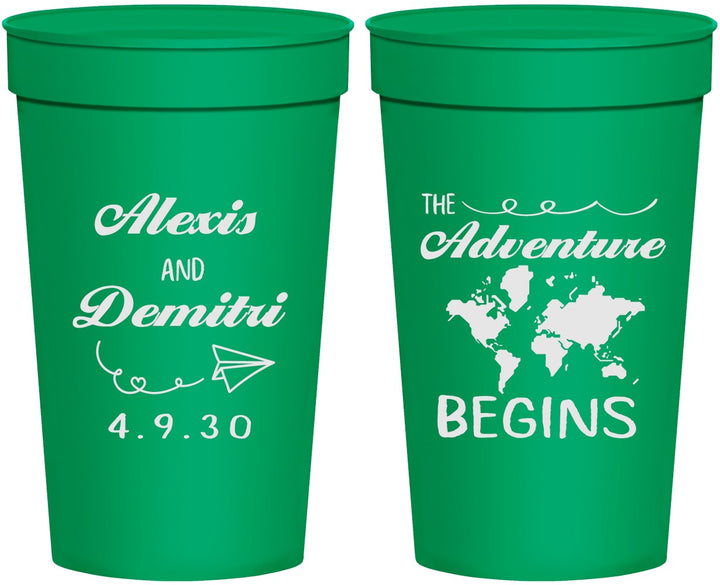 Personalized Wedding 32 oz Stadium Cups - The Adventure Begins | 276