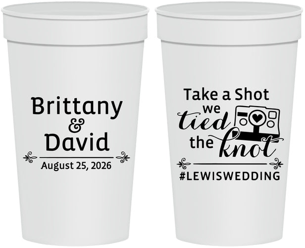 Personalized Wedding 32 oz Stadium Cups - Take A Shot We Tied The Knot | 277