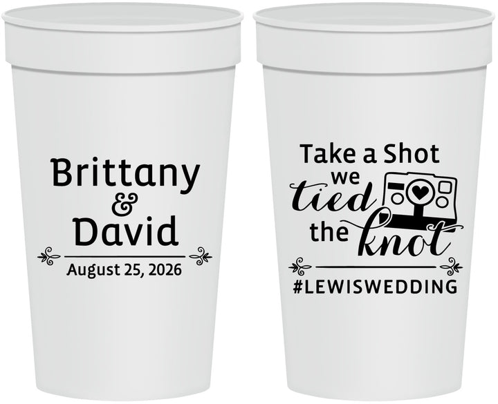 Personalized Wedding 32 oz Stadium Cups - Take A Shot We Tied The Knot | 277