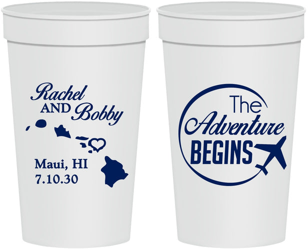 Personalized Wedding 32 oz Stadium Cups - The Adventure Begins | 278