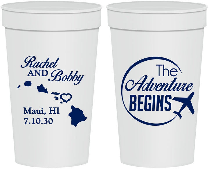 Personalized Wedding 32 oz Stadium Cups - The Adventure Begins | 278