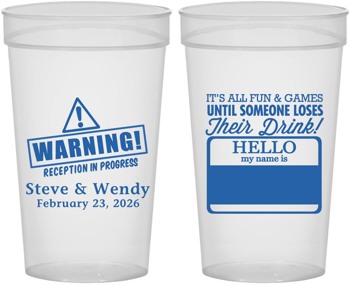 Personalized Wedding 32 oz Stadium Cups - Hello My Name Is | 280