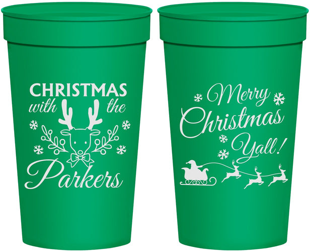 Personalized Christmas 32 oz Stadium Cups - Reindeer | 280005