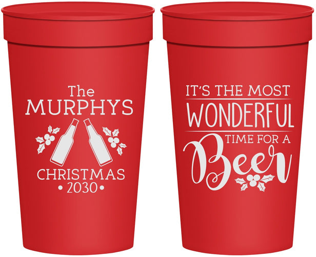 Personalized Christmas 32 oz Stadium Cups - Wonderful Time For A Beer | 280012