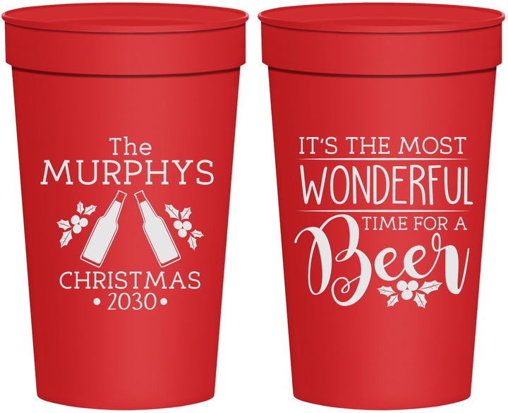 Personalized Christmas 32 oz Stadium Cups - Wonderful Time For A Beer | 280012