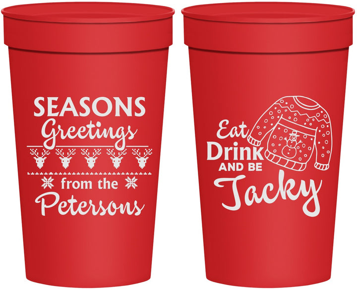 Personalized Christmas 32 oz Stadium Cups - Eat Drink Be Jacky | 280016