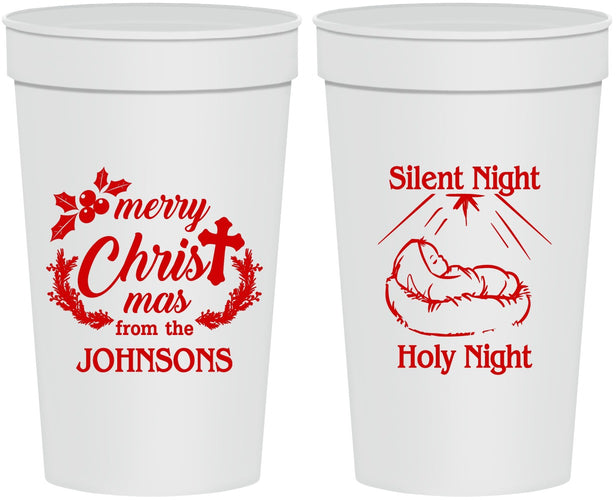 Personalized Christmas 32 oz Stadium Cups - Silent Night Holy Night | 280018