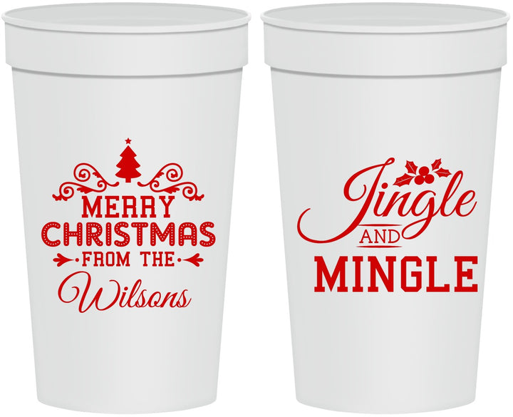 Personalized Christmas 32 oz Stadium Cups - Jingle And Mingle | 280034