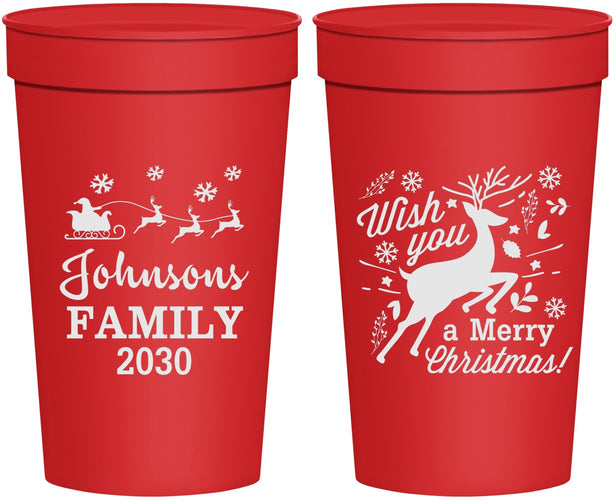 Personalized Christmas 32 oz Stadium Cups - Reindeer | 280044