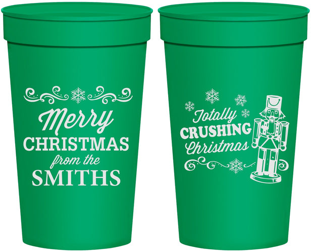 Personalized Christmas 32 oz Stadium Cups - Snowflakes | 280053