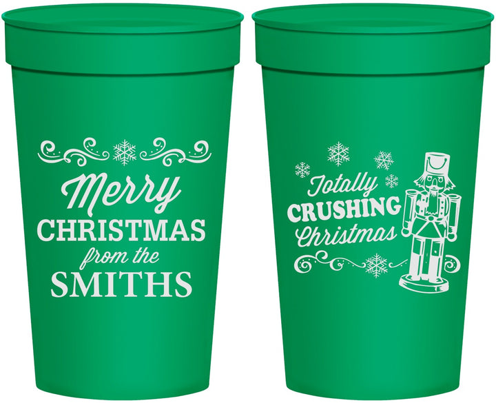 Personalized Christmas 32 oz Stadium Cups - Snowflakes | 280053