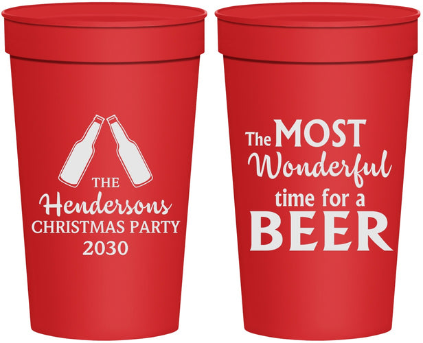 Personalized Christmas 32 oz Stadium Cups - Wonderful Time For A Beer | 280064