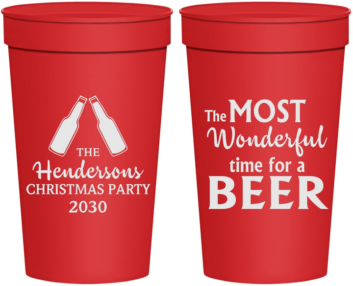 Personalized Christmas 32 oz Stadium Cups - Wonderful Time For A Beer | 280064