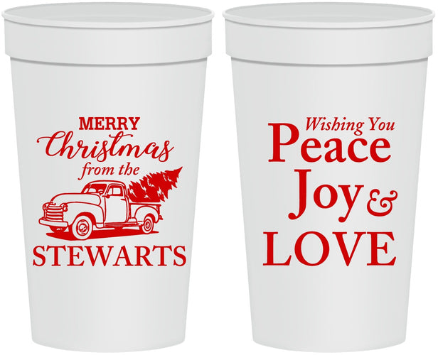 Personalized Christmas 32 oz Stadium Cups - Peace Joy Love | 280070