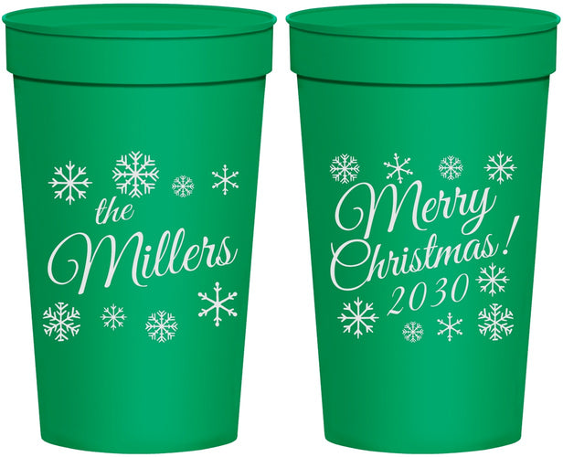 Personalized Christmas 32 oz Stadium Cups - Snowflakes | 280089