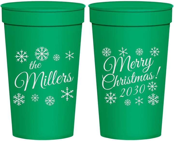 Personalized Christmas 32 oz Stadium Cups - Snowflakes | 280089