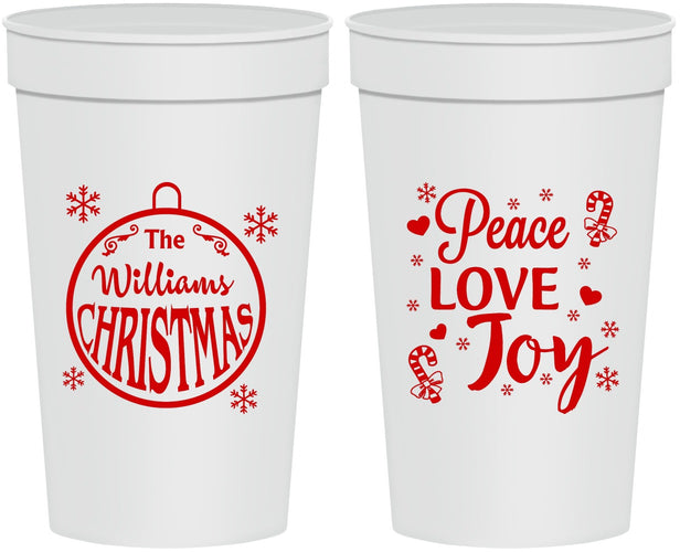 Personalized Christmas 32 oz Stadium Cups - Peace Joy Love | 280094