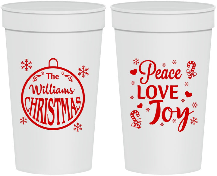 Personalized Christmas 32 oz Stadium Cups - Peace Joy Love | 280094