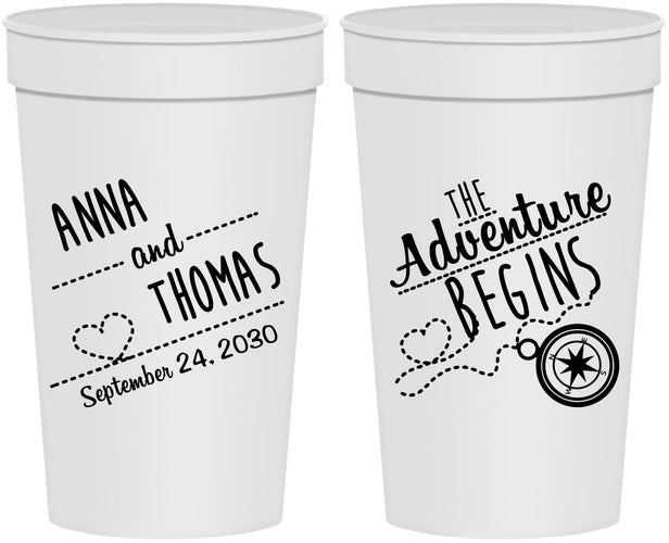 Personalized Wedding 32 oz Stadium Cups - The Adventure Begins | 284