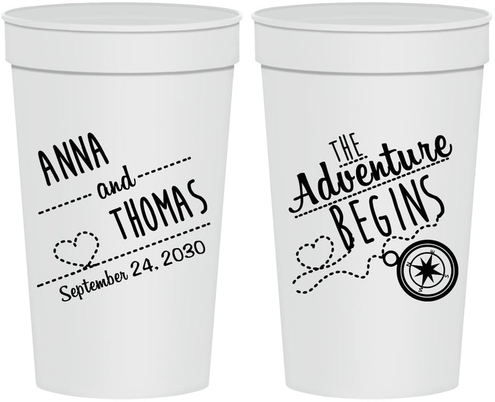 Personalized Wedding 32 oz Stadium Cups - The Adventure Begins | 284