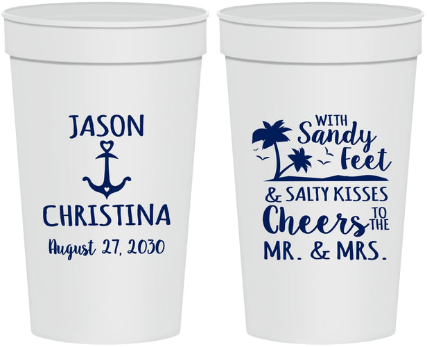 Personalized Wedding 32 oz Stadium Cups - Sandy Feet Salty Kisses | 290