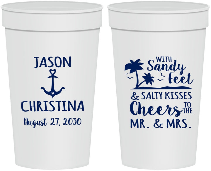Personalized Wedding 32 oz Stadium Cups - Sandy Feet Salty Kisses | 290