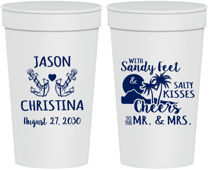 Personalized Wedding 32 oz Stadium Cups - Sandy Feet Salty Kisses | 291
