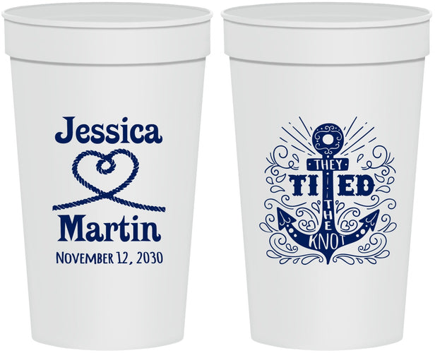 Personalized Wedding 32 oz Stadium Cups - They Tied The Knot Nautical | 293