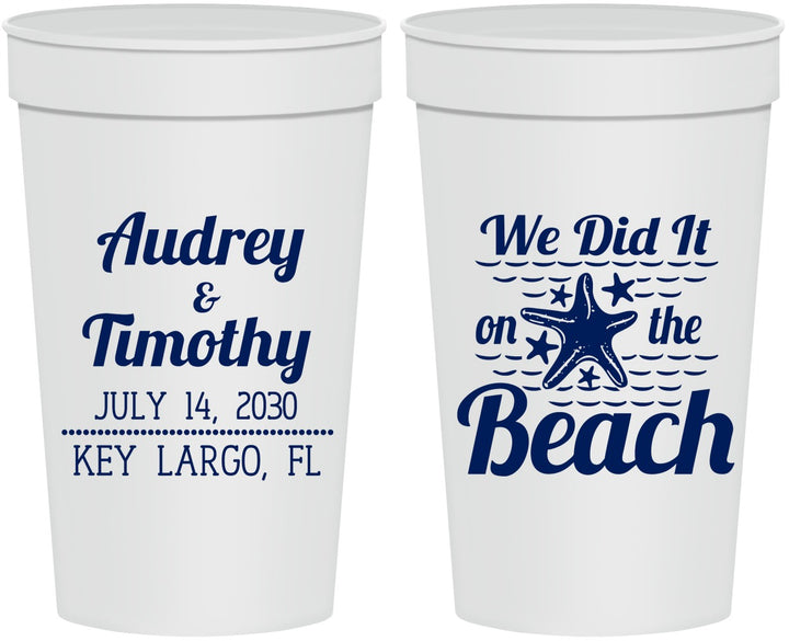 Personalized Wedding 32 oz Stadium Cups - We Did It On The Beach | 294