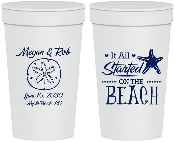 Personalized Wedding 32 oz Stadium Cups - Started On The Beach | 298