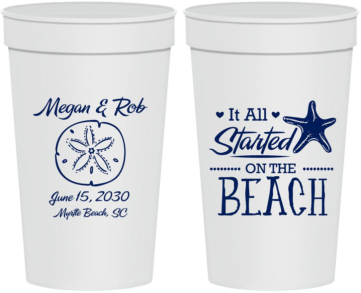 Personalized Wedding 32 oz Stadium Cups - Started On The Beach | 298
