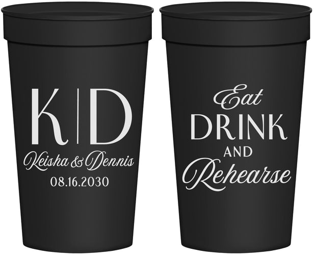 Personalized Rehearsal Dinner 32 oz Stadium Cups - Eat Drink Rehearse | 30000